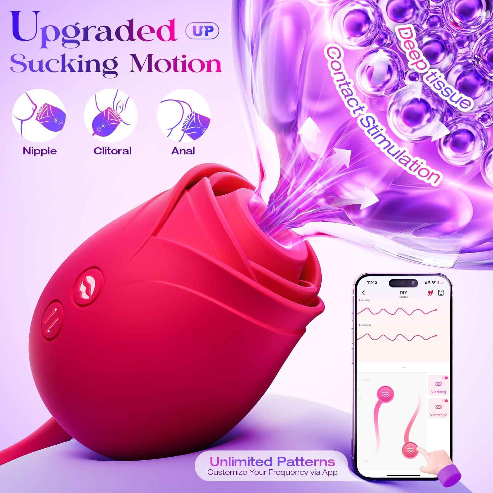 Vibrator Dildo Sex Toys for Women - MOOLIGIRL Rose Sex Toy with Thrusting G Spot Vibrators & 10 Sucking Modes for Clitoral Nipple Stimulation Anal Double-Ended Dildos Adult Sex Toys Games for Couples
