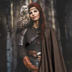 L'VOW Samurai Half Shoulder Cape Medieval Cloak Shawl with Belt Warrior Cape Shrug Halloween Dune Costume for Men(Brown)