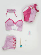 Women's Costume Peach Cosplay Casual Outfit Pink Racing Suit Short Top and Jacket with Shorts Necklace (S)