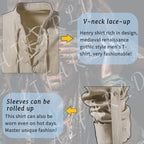 AIFARLD Men's Long Sleeve Shirts Retro Style Lace up for Medieval Viking Hippie Halloween Cosplay Pirate Renaissance Costume Khaki