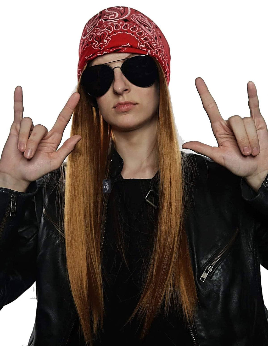 Rocker Costume Wig Set + Bandana + Sunglasses Mens