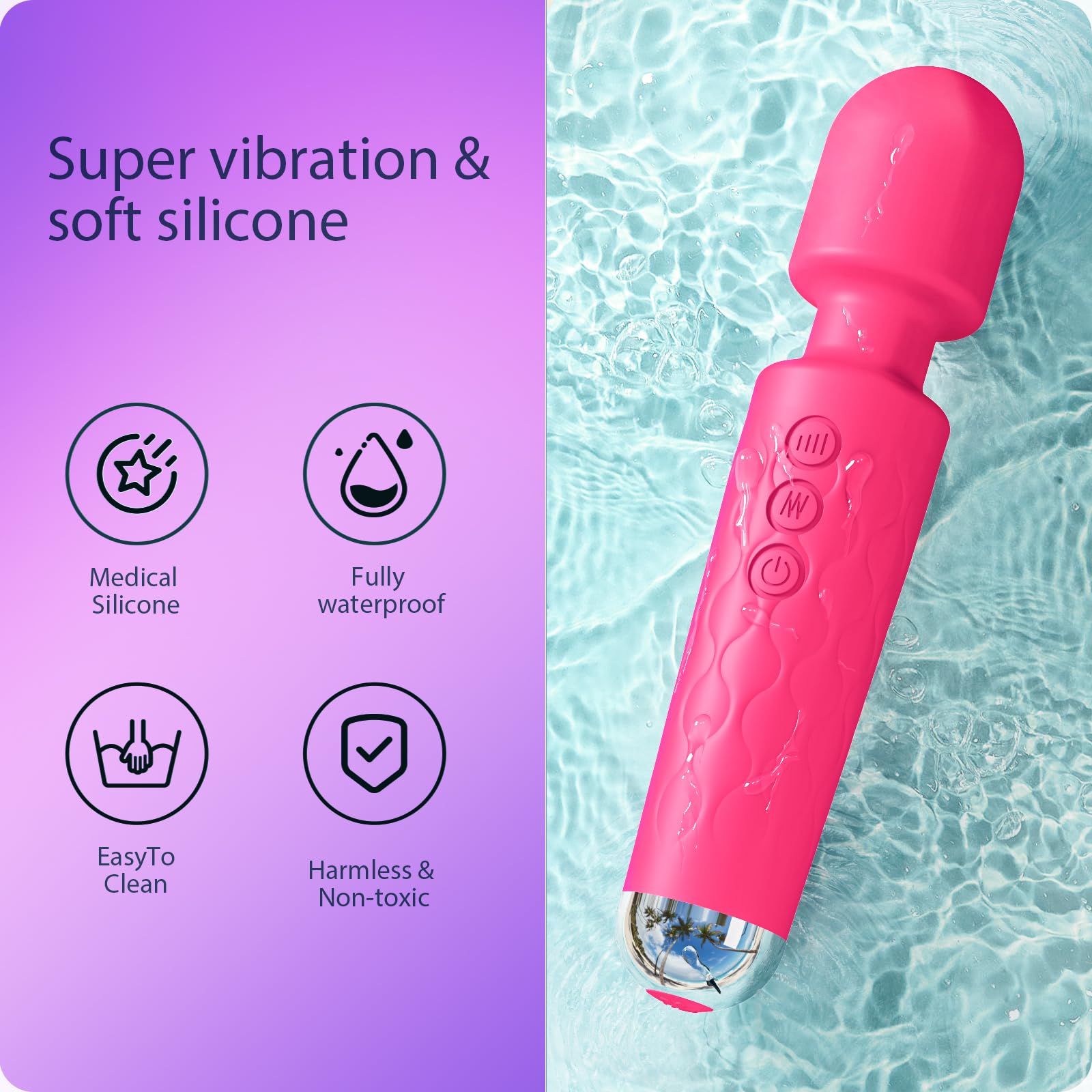 Vibrator Wand,Adult Sex Toy Wand, G Spot Dildo, Clit Vibrator, Sex Vibrators,Clitoris Stimulation,with 8 Speeds & 20 Patterns,Fully Waterproof,Vibrating Wand for her Pleasure (Rose Red)