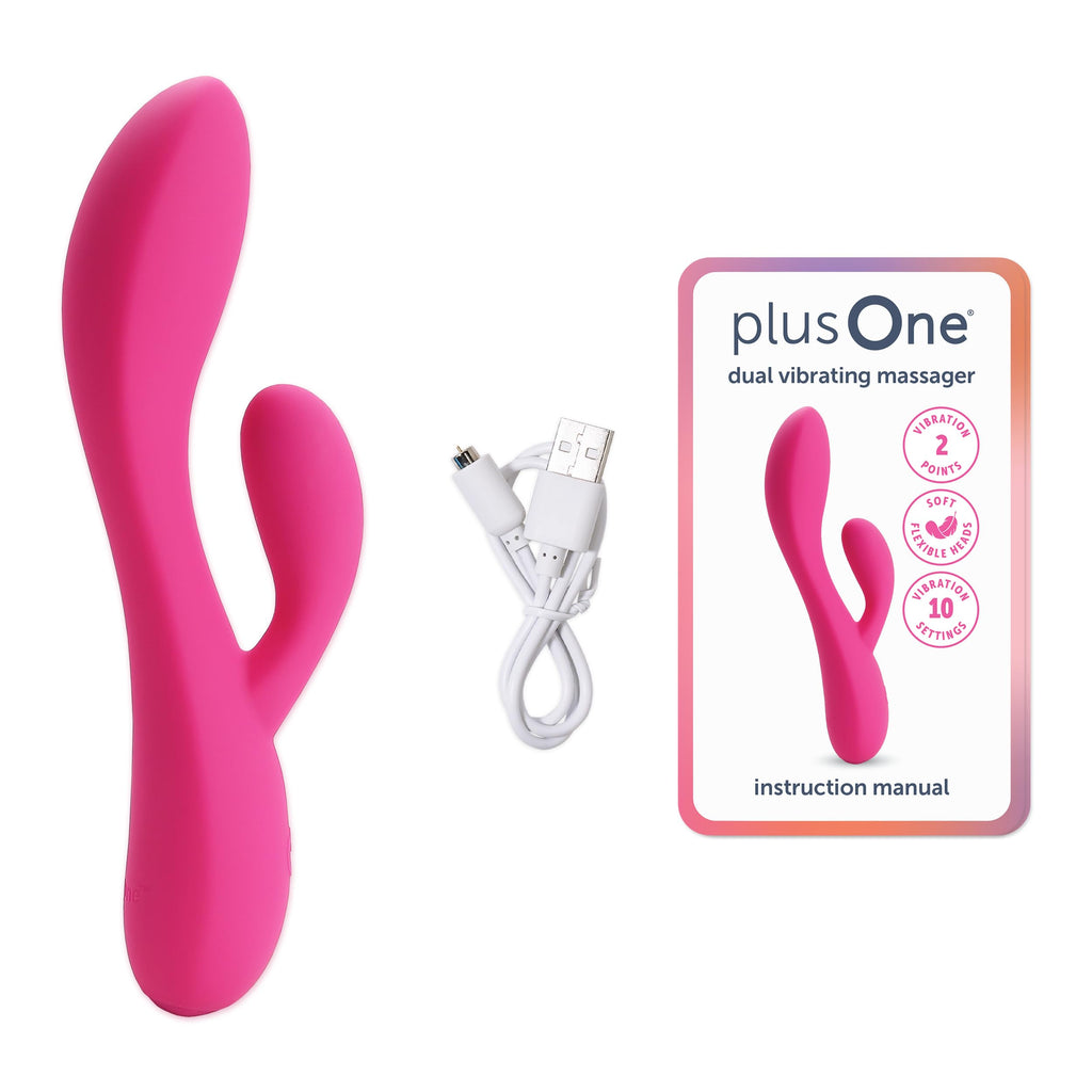 plusOne Dual Rabbit Vibrator Personal Massager, 10 Vibration Settings, Body-Safe Silicone, Waterproof, USB Rechargeable, Sex Toy for Women and Men