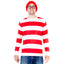 Where's Waldo Longe Sleeve Shirt, Glasses, and Hat DELUXE Cosplay Halloween Costume Set