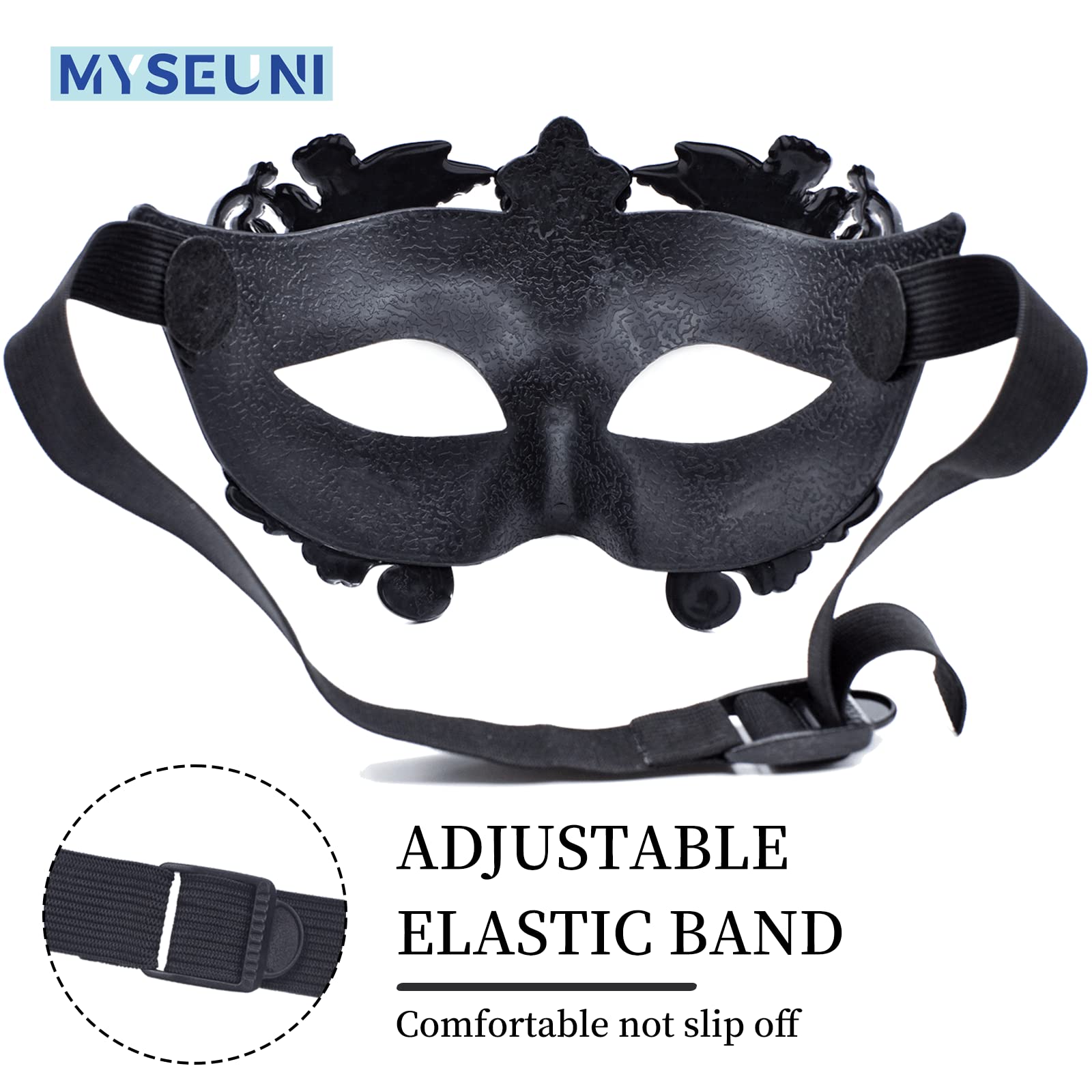 MYSEUNI Silver Masquerade Mask for Men - Greek Roman Venetian Half Face Mask for Mardi Gras Costumes Prom Halloween Masked Ball Cosplay Party