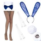 AiMiNa Anime Womens Bunny Girl Costume One Piece Bodysuit Halloween Cosplay Catsuit Bunny Headband Stockings Set(Blue XS)