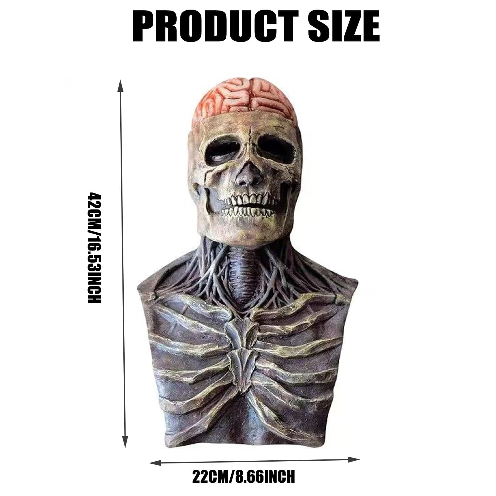 FLOWERTEEN Skeleton Halloween Scary Latex Mask with Moving Jaw Realistic Full Head Skull Mask Party Cosplay (Without Hat)