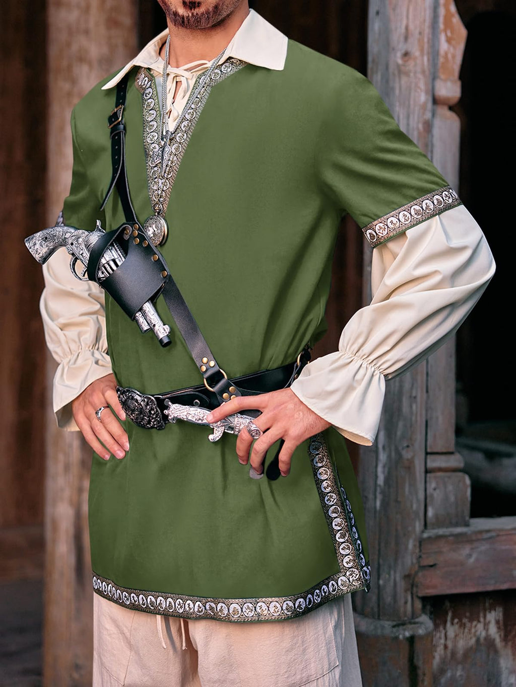 Mens Medieval Knight Tunic Renaissance Mercenary Scottish Costume Warrior LARP Halloween Tops