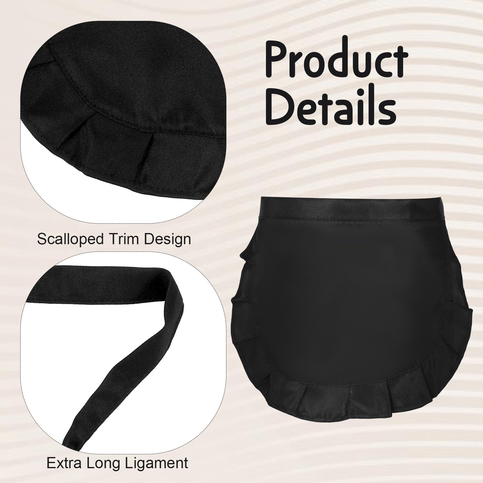 APLZGMG 2 Pcs Waist Apron Set, Half Apron for Maid Cosplay Halloween Costumes Dress Accessory, Maid Aprons for Kitchen Restaurant Coffee Cooking, Black and White Aprons for Women and Girls