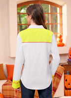 Halloween Women Cowgirl Jesie Costume Button Down Shirt Long Sleeve Western Woven Classic Yellow and White Top M