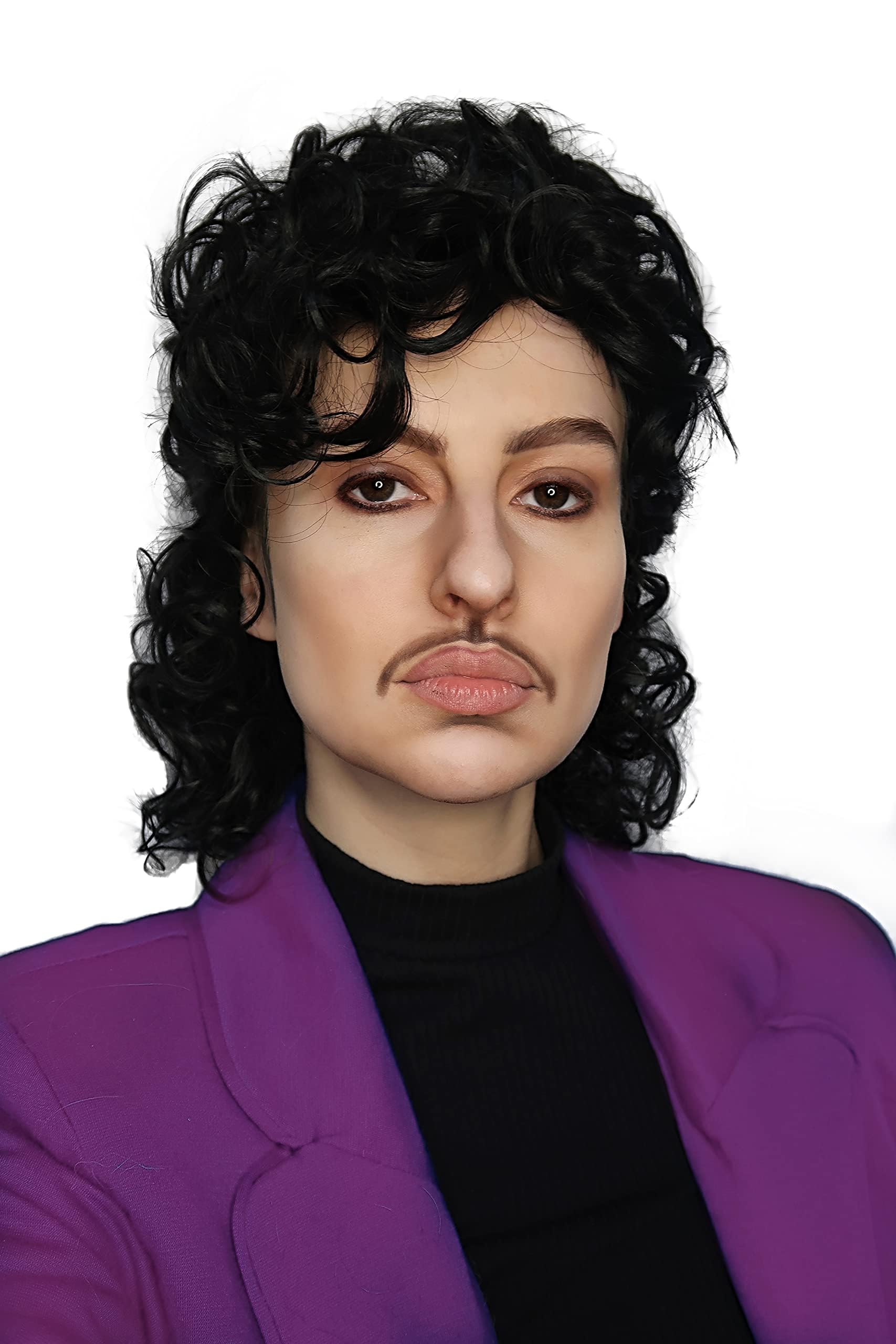 ALLAURA Compatible with Sonny Bono Wig – 60s 70s Men’s Short Brown Wig + Mustache for Hippie, Singer, TV Star, Cop, Detective Costumes – Liberty Duo, Limu & Doug, Uncle Rico, Retro Halloween Outfit