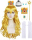 ANOGOL Hair Cap+ 28 Inch Princess Wig for Women Golden Long Wavy Wigs Peach Cosplay Wig Anime Synthetic Hair for Halloween Party Costume (1 Crown+ 1 Wand+ 2 Earrings+ 2 Gloves+ 1 Brooch)