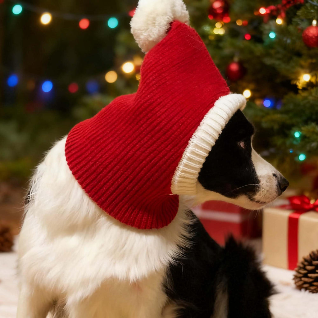 Christmas Dog Hat Costume for Large Medium Dog Warm Winter Dog Hat Neck Ear Warmer Headband Protector for Golden Retriever Labrador(Large, Red)