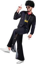 6 Pcs Mens 70s Disco Outfits Retro Halloween Couples Costume with Bell Bottom Pants
