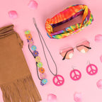MOVINPE 70s Hippie Costume for Women Accessories Set, Tie Dye Poncho Fringe Bags Flower Crowns Headbands Sunglasses Peace Sign Necklace Earrings 60s Costume Halloween Retro Outfit