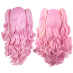 MapofBeauty Multi-color Lolita Long Curly Clip on synthetic Ponytails Cosplay Wig (Pink/Blonde)