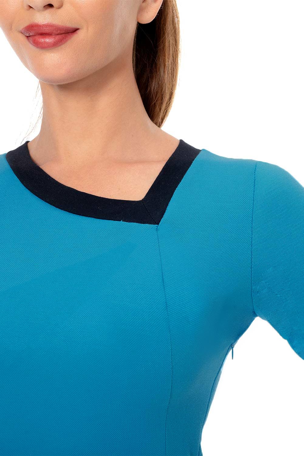 Zhinina Adult Shirt Dress Women Long-Sleeve Uniform Bodycon Top Classic Cosplay Costume Movie Work Clothes Outfit Blue