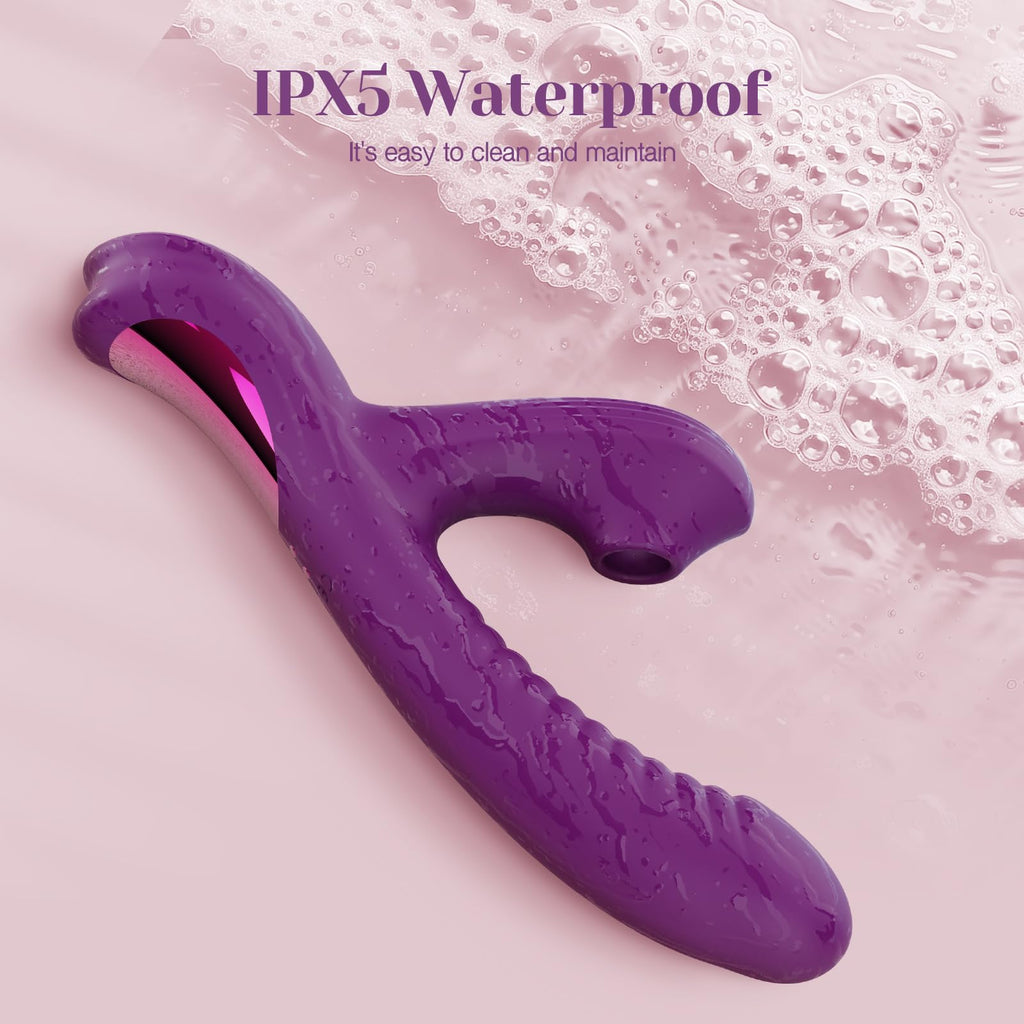 Tracy's Dog Come-Hither Rabbit Sucking Vibrator for Clitoral G Spot Stimulation, Adult Sex Toys for Women Couple, Vibrating Finger Massager with 3 Suction and 10 Vibration & Come-Hither Modes (Beta)