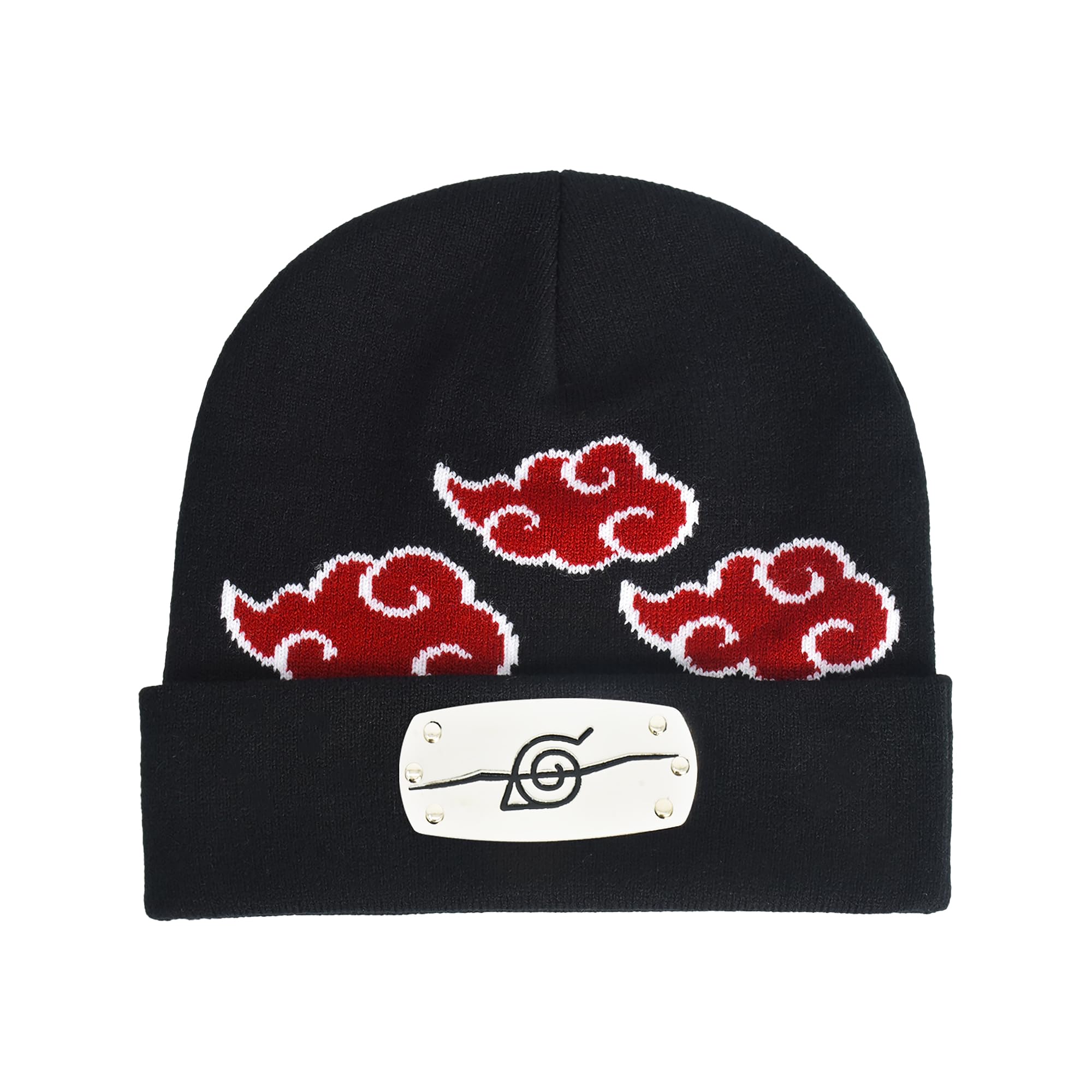 Naruto Beanie Hat, Akatsuki Cloud Winter Knit Cap with Cuff, Black, One Size