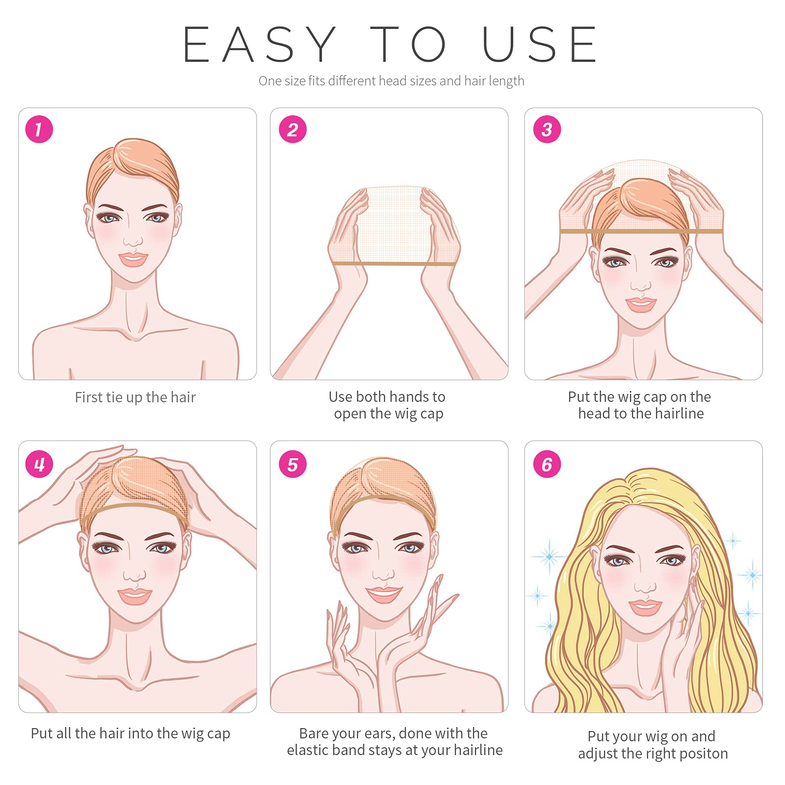 Fandamei 6PCS Wig Cap, 6PCS Black Mesh Wig Cap Net, Closed End Hair Mesh Net, Liner Weaving Caps for Women, Men, Kids, Wig Caps for Halloween, Cosplay