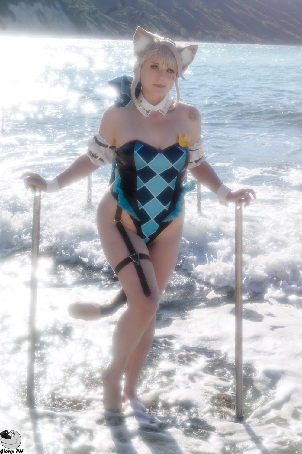 Cosfun Women Genshin Swimsuit One Piece Bunny Bodysuit Bunny Costume Genshin Lynette Cosplay Swimsuit Jumpsuit Suit FY0019 XS