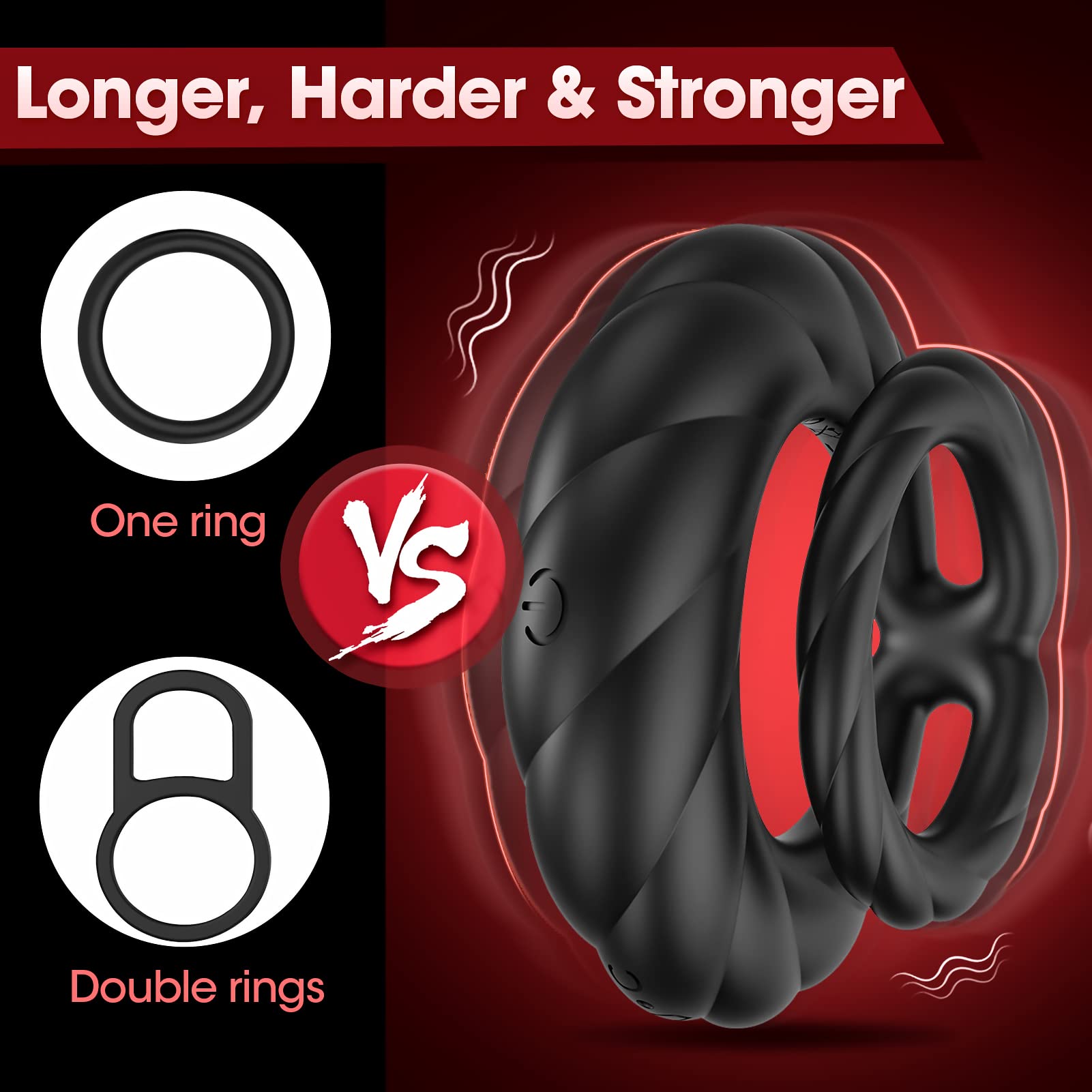 Vibrating Cock Ring Sex Toys for Men - Penis Ring Vibrator with 10 Vibrations, Adult Male Sex Toy for Longer Harder Stronger, Double Penis Vibrators Dildo, Couples Mens Male Adult Sex Toys S&M Whips