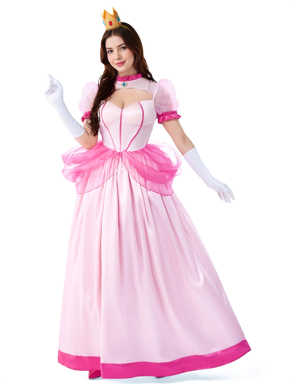 Spooktacular Creations Pink Princess Costume Women, Halloween Fairy Tale Princess Dress Fancy Ball Gown Evening Long Dresses Adult With Crown Gloves for Birthday Cosplay Parties-L
