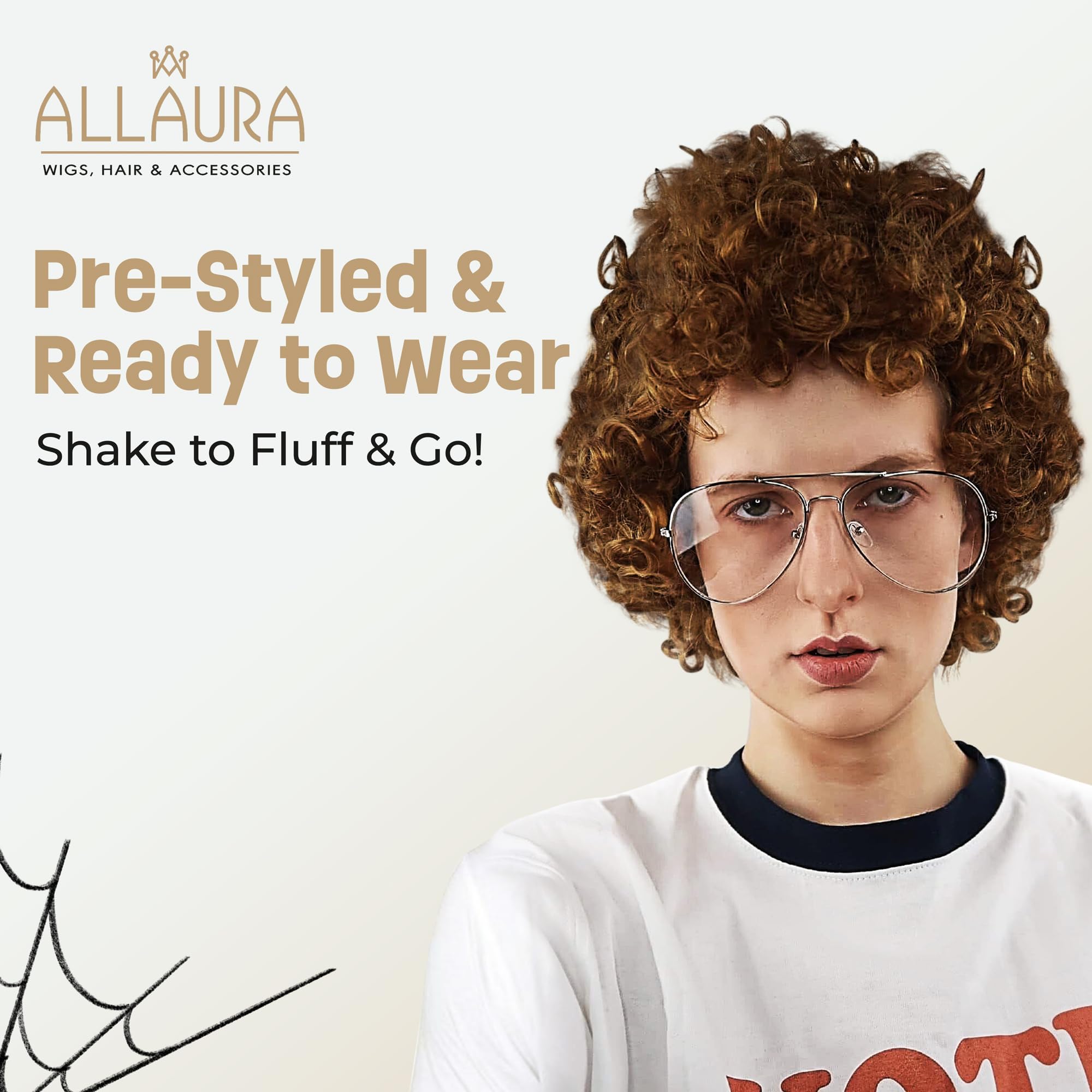 ALLAURA Compatible with Sonny Bono Wig – 60s 70s Men’s Short Brown Wig + Mustache for Hippie, Singer, TV Star, Cop, Detective Costumes – Liberty Duo, Limu & Doug, Uncle Rico, Retro Halloween Outfit