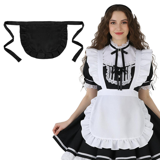 APLZGMG 2 Pcs Waist Apron Set, Half Apron for Maid Cosplay Halloween Costumes Dress Accessory, Maid Aprons for Kitchen Restaurant Coffee Cooking, Black and White Aprons for Women and Girls Hover Image