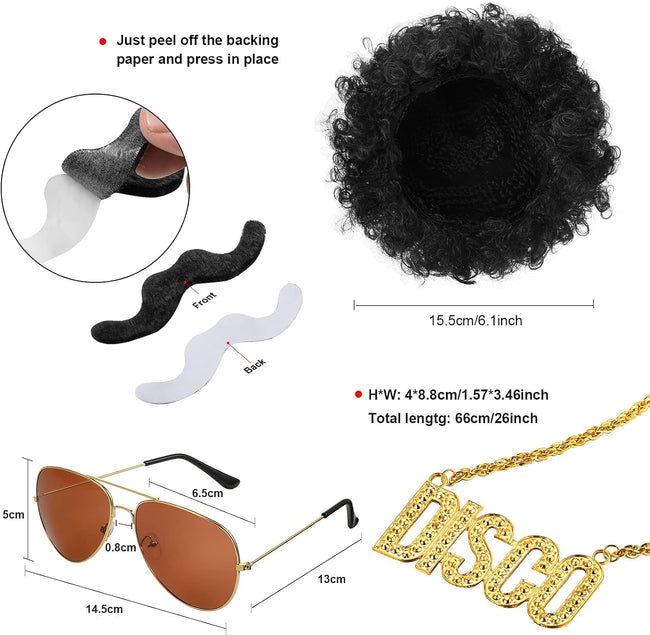 6 Pcs Mens 70s Disco Outfits Retro Halloween Couples Costume with Bell Bottom Pants Main Image