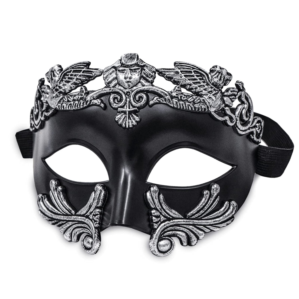 MYSEUNI Silver Masquerade Mask for Men - Greek Roman Venetian Half Face Mask for Mardi Gras Costumes Prom Halloween Masked Ball Cosplay Party