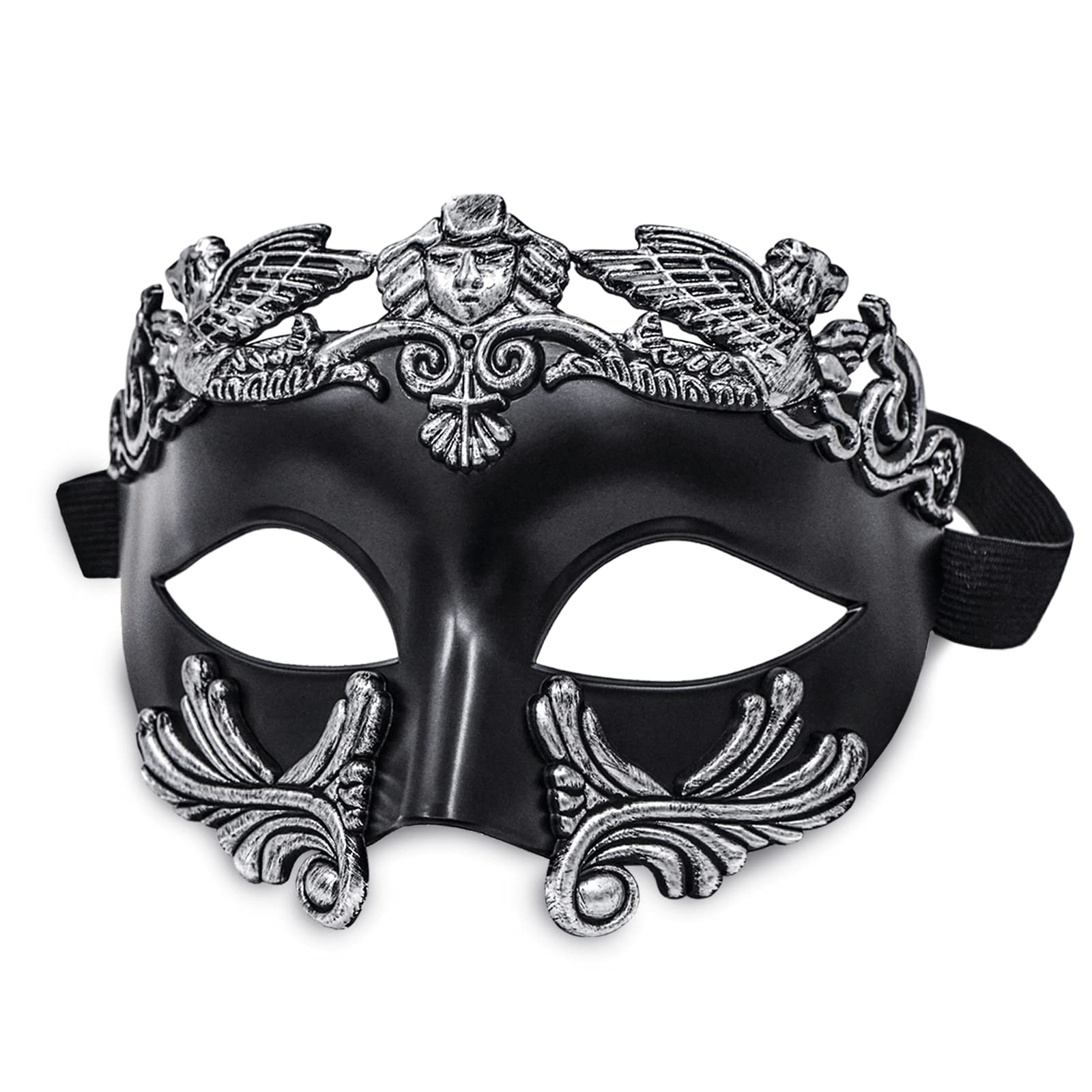 MYSEUNI Silver Masquerade Mask for Men - Greek Roman Venetian Half Face Mask for Mardi Gras Costumes Prom Halloween Masked Ball Cosplay Party