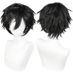 ANOGOL Hair Cap+ Short Black Wig for Men Short Black Men's Wigs for Cosplay Black Anime Cosplay Wig Layered Black Party Wigs with Bangs for Halloween Costume Christmas Peluca Negra Synthetic Hair