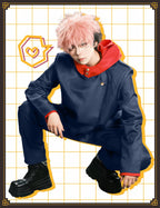 Men's Cosplay School Uniform Men Blue Black Hooded Jacket Pants Full Set Halloween Costume Adult Outfit (Blue, L)