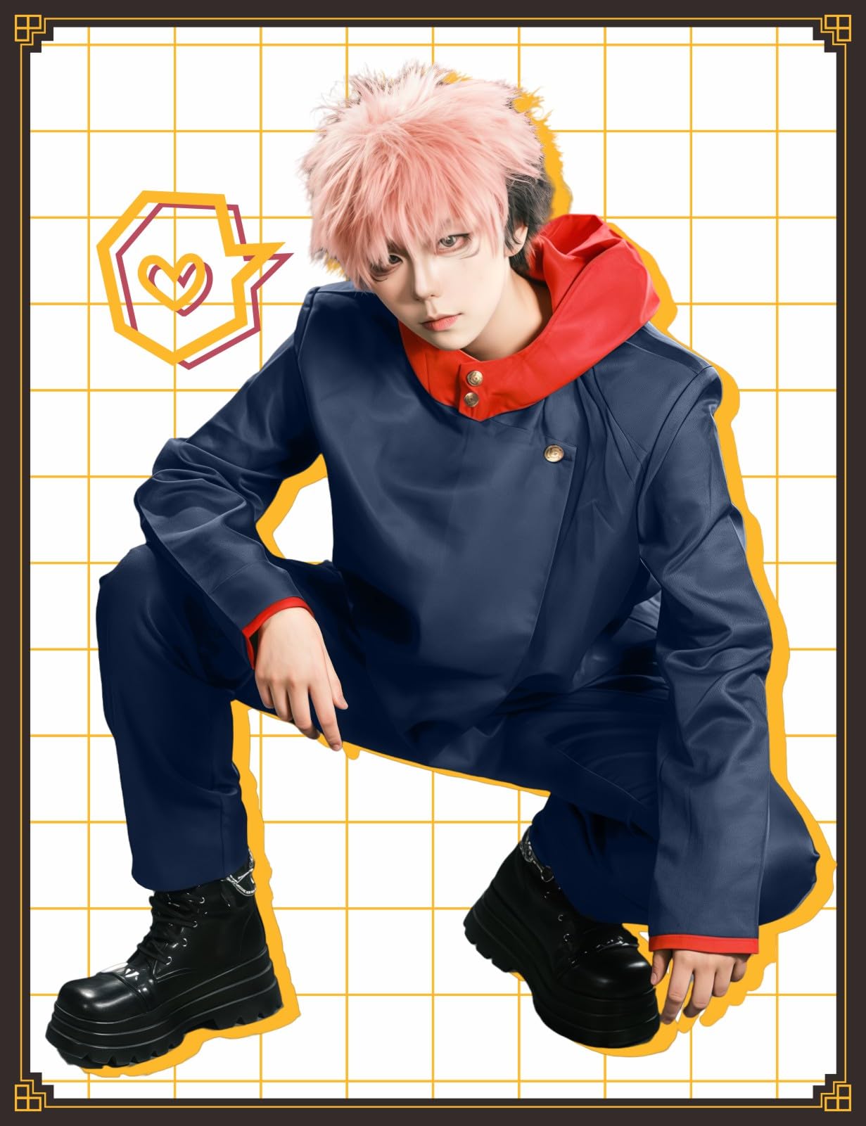 Men's Cosplay School Uniform Men Blue Black Hooded Jacket Pants Full Set Halloween Costume Adult Outfit (Blue, L)