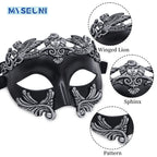 MYSEUNI Silver Masquerade Mask for Men - Greek Roman Venetian Half Face Mask for Mardi Gras Costumes Prom Halloween Masked Ball Cosplay Party