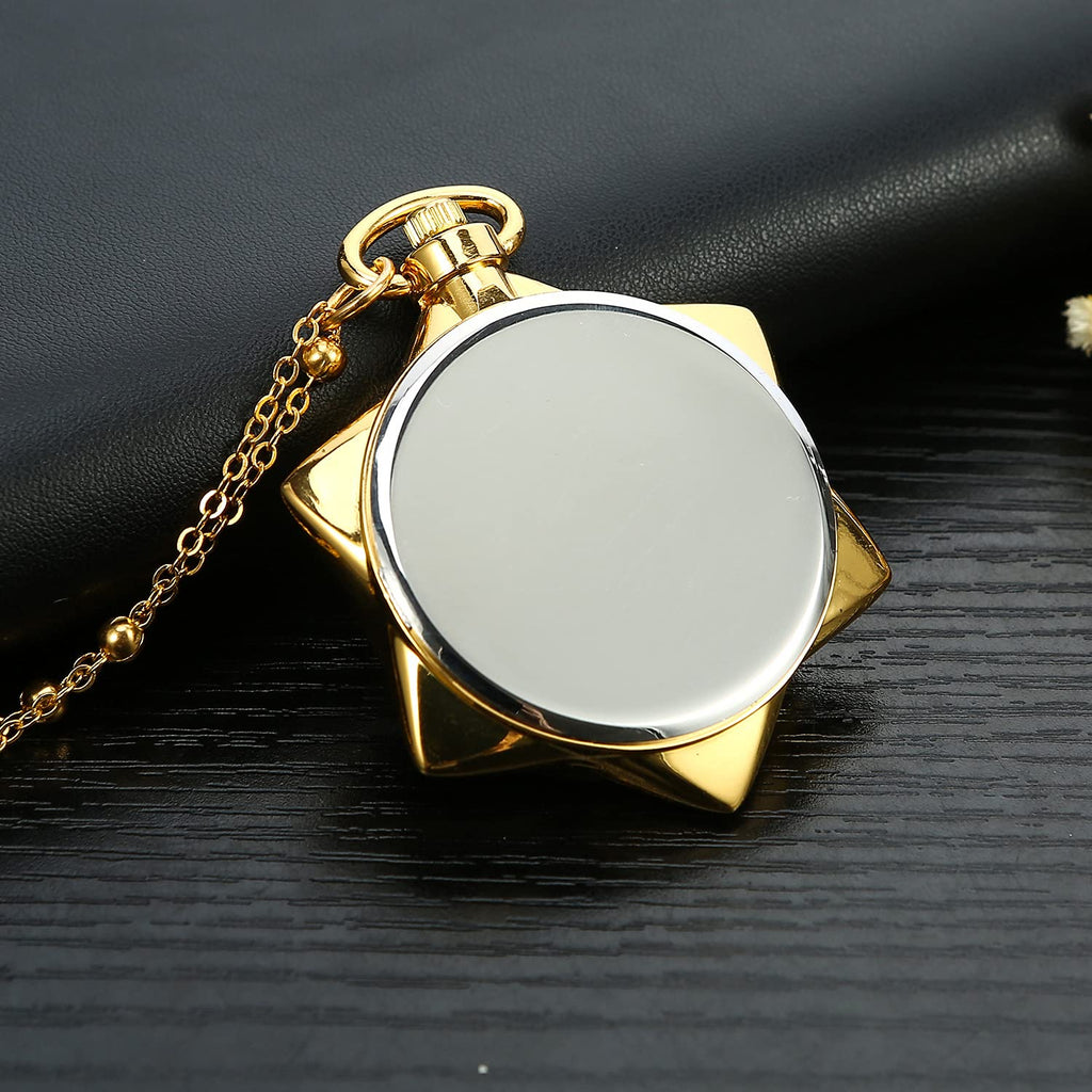 BOSHIYA Sailor Moon Pocket Watch Gold Rhinestone Star Quartz Pocket Watches for Women with Chain