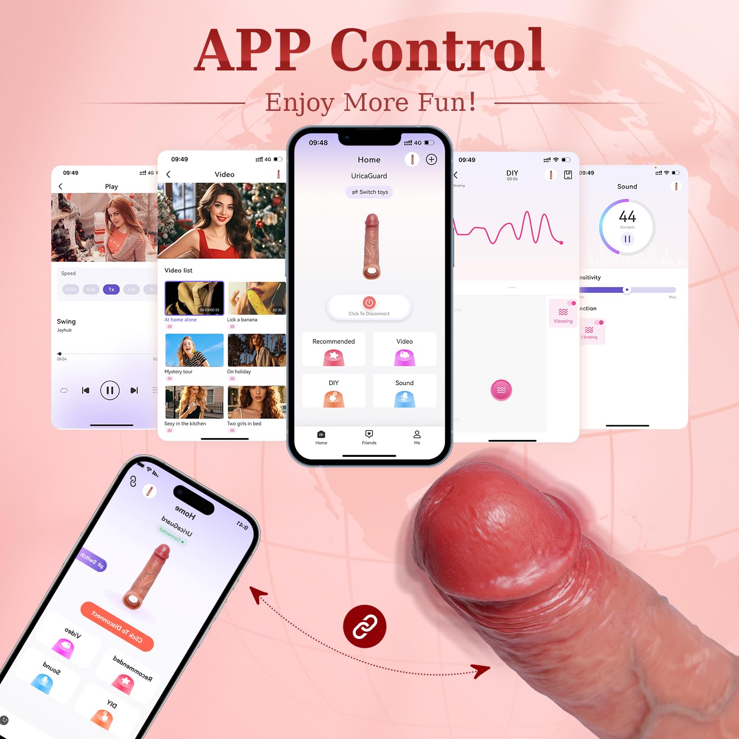 Penis Sleeve Cock Sleeve Vibrator - FYSHAVO 5IN1 Realistic Adult Male Sex Toys for Men Penis Extender Vibrating Cock Ring, Smart App & Remote Control, Elastic Penis Ring to Enlarge for Men Couples