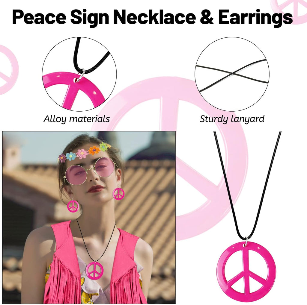 FunMular 60s 70s Outfits for Women Disco Hippie Costume Clothes Woman Peace Sign Earring Headband Fringe Vest Tassel Cardigan