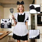 Cardkiss White Apron for Women Maid Apron with Bow Headband Set for Halloween Theme Party