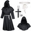 TOKYO REVENGERS Medieval Renaissance Monk Friar Priest Wizard Cloak Hooded Robe Cosplay Belt Necklace Set(Black L)