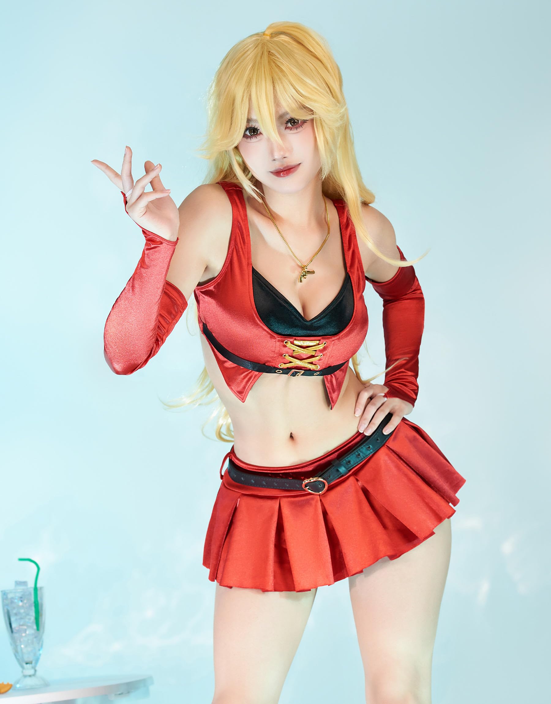haikyuu Women Stocking Anime Cosplay Swimsuit Two Piece Bathing Suit with Belt Sleeves Red