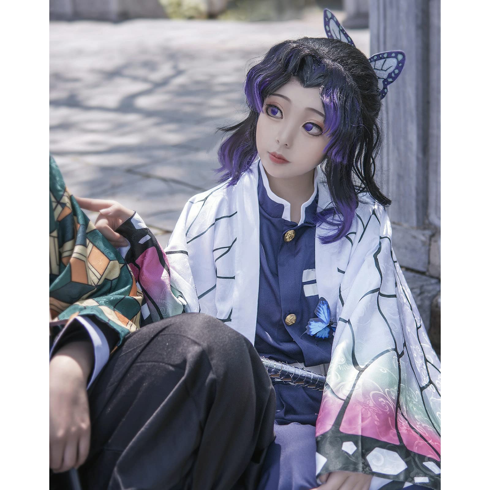 VZQI Halloween Cosplay Kids Costumes Kochou Shinobu Girls Anime Kimono Halloween Blue Cloak M