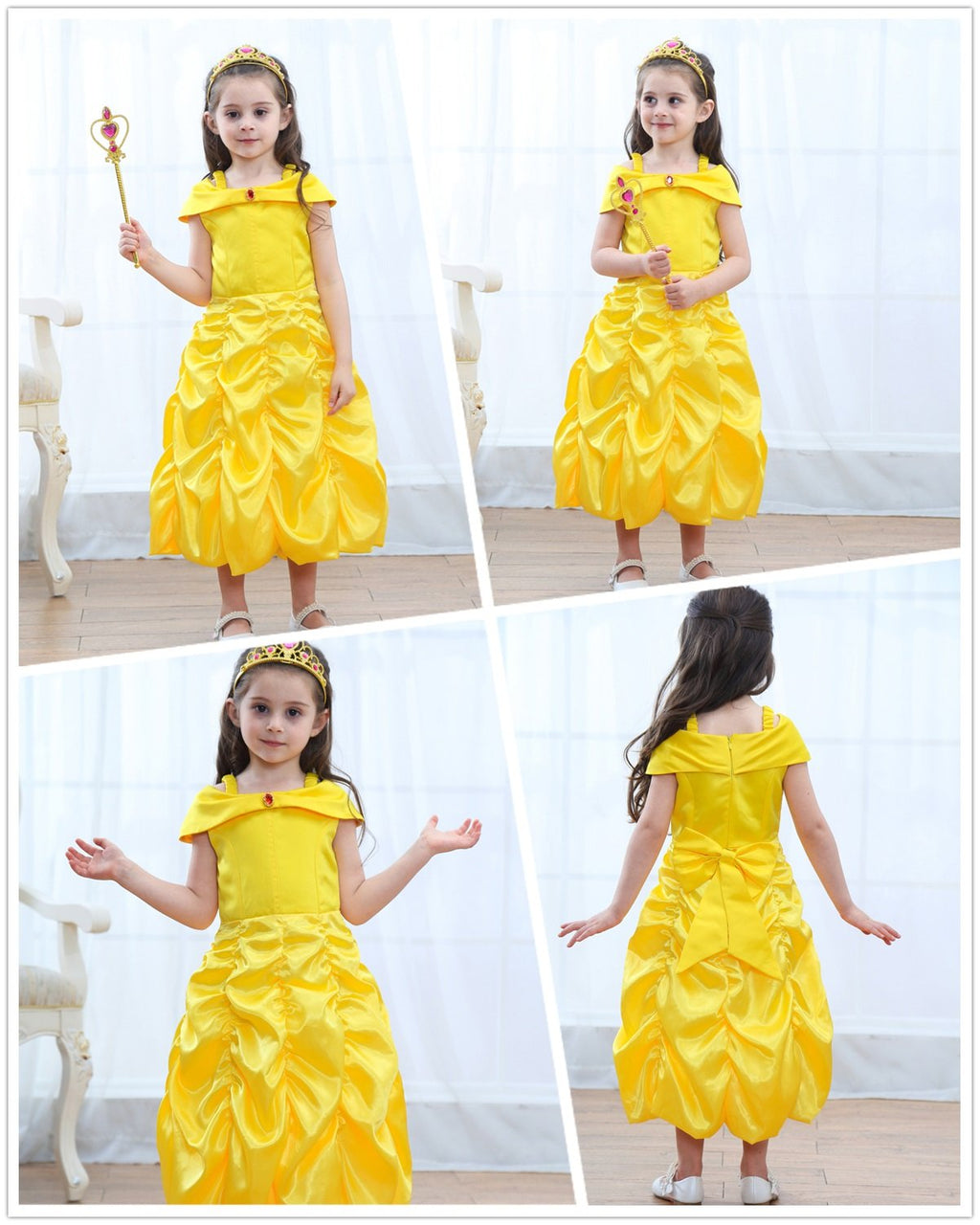 Princess Costume for Girls Birthday Party Fancy Dress Up with Accessories(Crown+Wand+Earrings+Gloves)