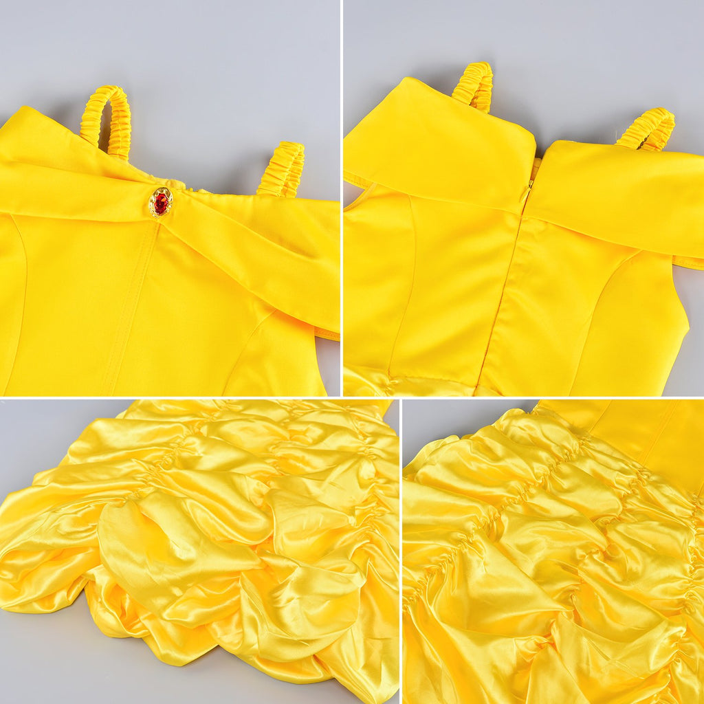 Princess Costume for Girls Birthday Party Fancy Dress Up with Accessories(Crown+Wand+Earrings+Gloves)