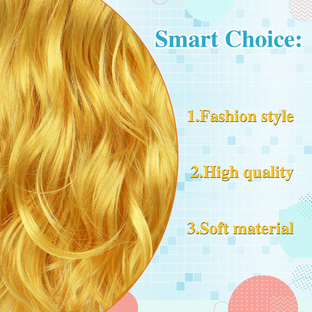 ANOGOL Hair Cap+ 28 Inch Princess Wig for Women Golden Long Wavy Wigs Peach Cosplay Wig Anime Synthetic Hair for Halloween Party Costume (1 Crown+ 1 Wand+ 2 Earrings+ 2 Gloves+ 1 Brooch)