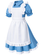 Irtysh Girl Blue Dress White Apron Halloween Cosplay Costume With Bow Hair Band Stockings Set(140)