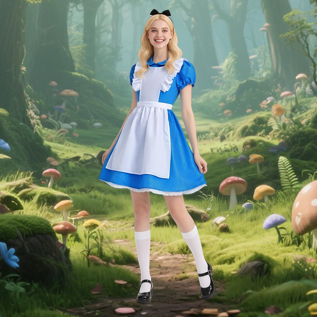 Cabeny Adult Princess Costume Women Blue Dress Puff Sleeve Maid Costumes Fancy Halloween Dress Up CA044S