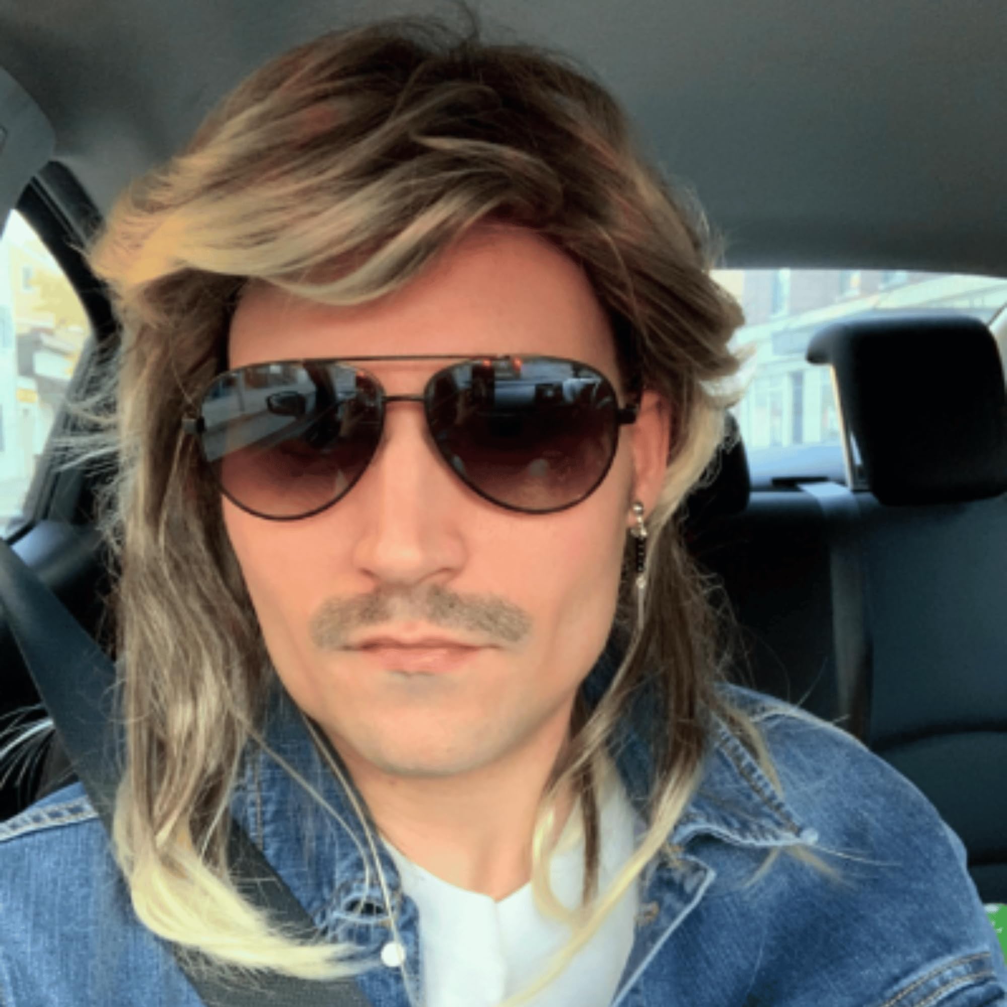 ALLAURA Compatible with Sonny Bono Wig – 60s 70s Men’s Short Brown Wig + Mustache for Hippie, Singer, TV Star, Cop, Detective Costumes – Liberty Duo, Limu & Doug, Uncle Rico, Retro Halloween Outfit