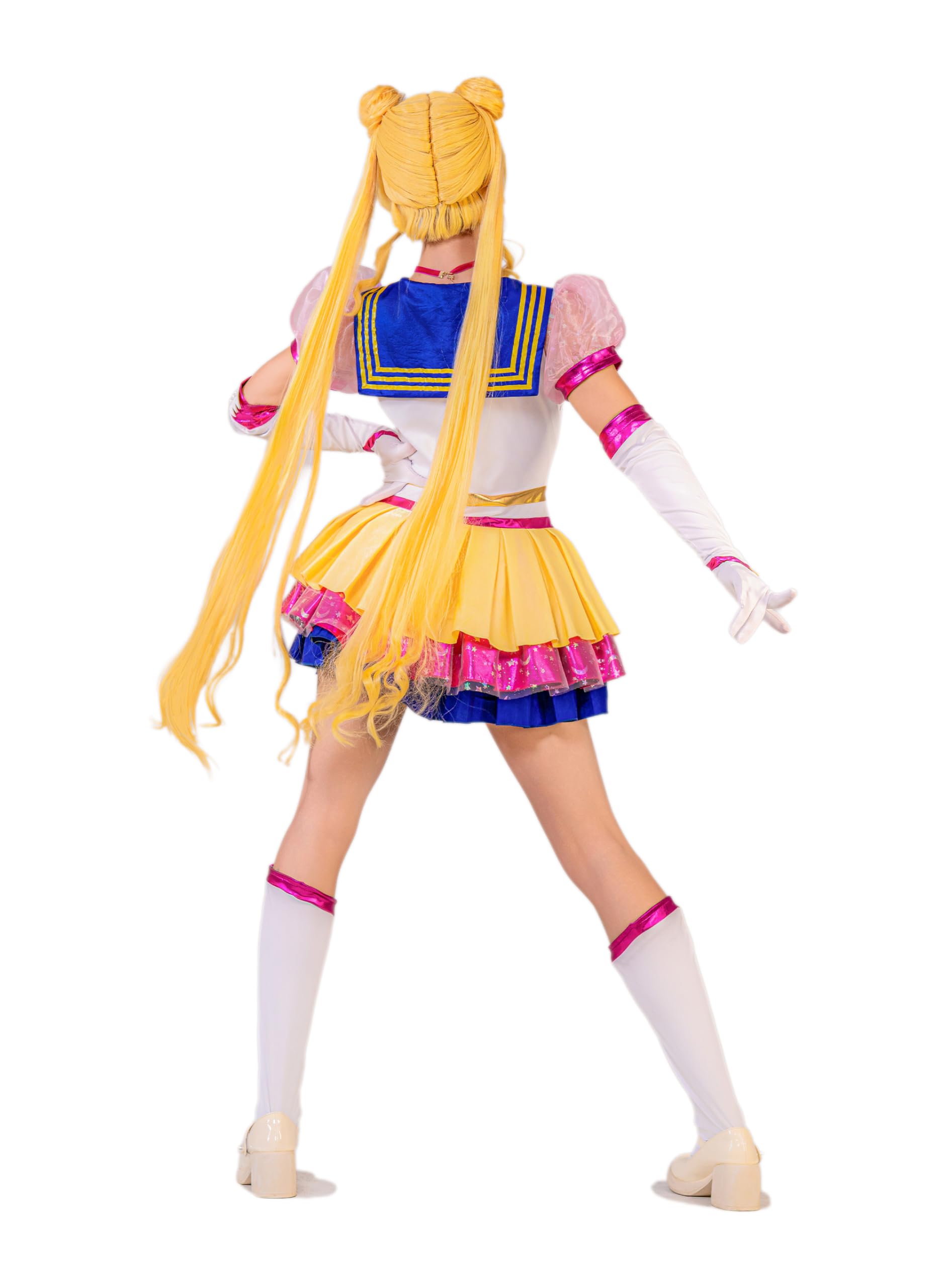 OSIAS Women Anime Tsukino Usagi Cosplay Costume with Light Up Chest Ornament and Starry Layered Skirt (L)